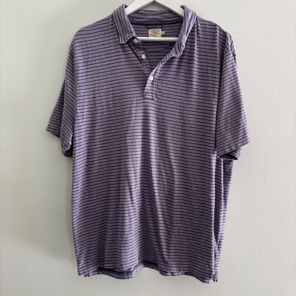Faherty Polo Shirt Mens XL Blue Purple Stripes Soft Comfort Casual Pima Cotton